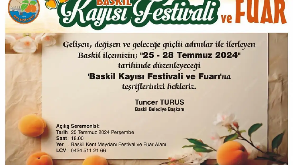 Baskil Kayısı Festivali ve Fuarı 25 Temmuz'da başlıyor