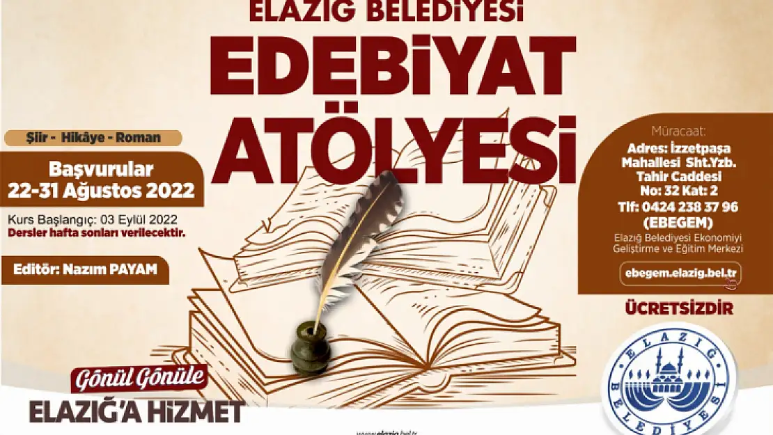 Elazığ Belediyesi Edebiyat Atölyesi başvuruları devam ediyor