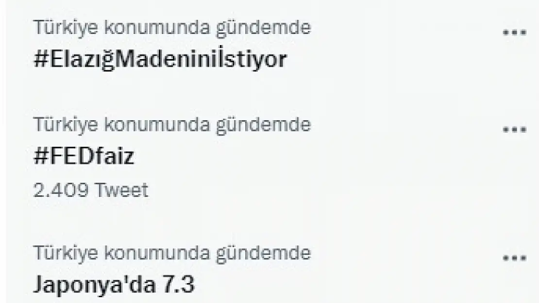 #ElazigMadeniniİstiyor Etiketi Twitter'da TT oldu