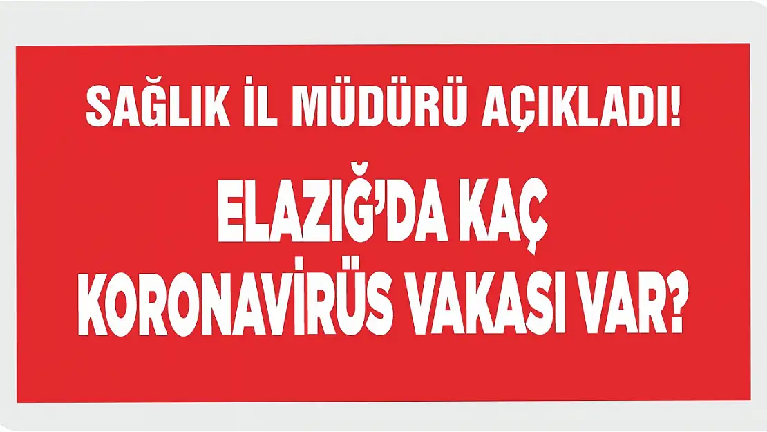 Sağlık İl Müdürü, Elazığ'daki Koronavirüs Vaka Sayısını Açıkladı