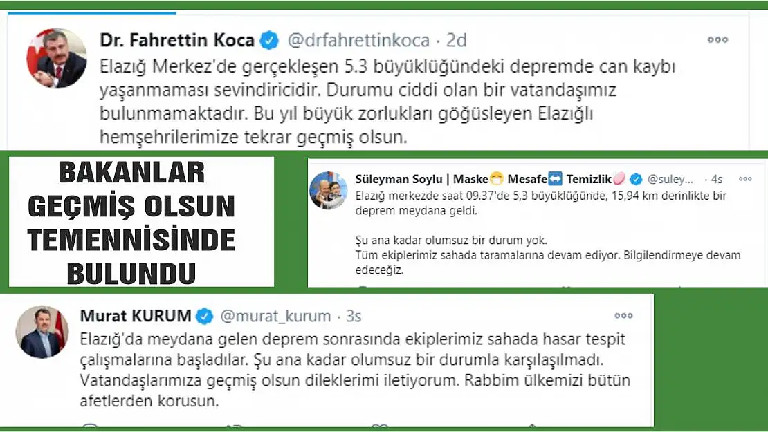 Bakanlardan geçmiş olsun mesajları!
