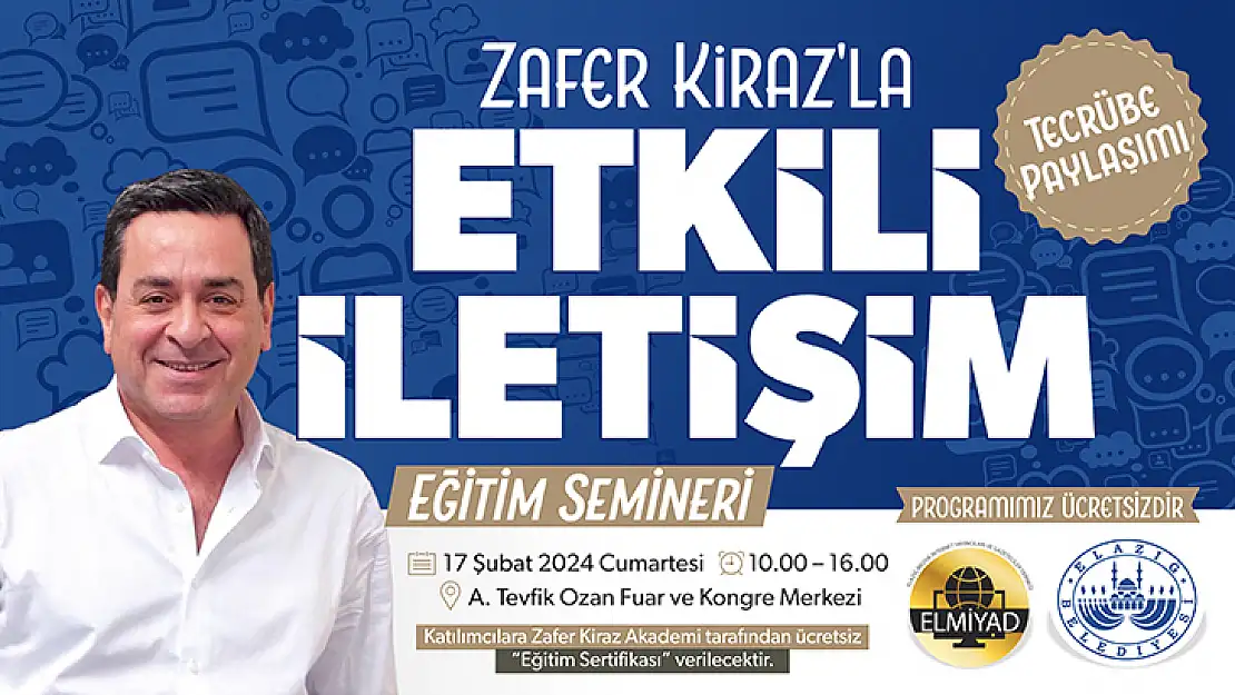 Ünlü sunucu Zafer Kiraz, Elazığ'da seminer verecek