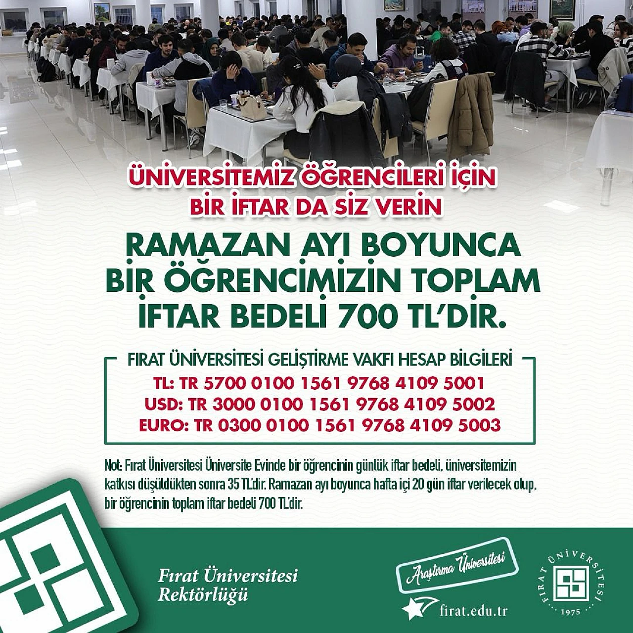 Fırat Üniversitesi, öğrencileri için iftar kampanyası başlattı