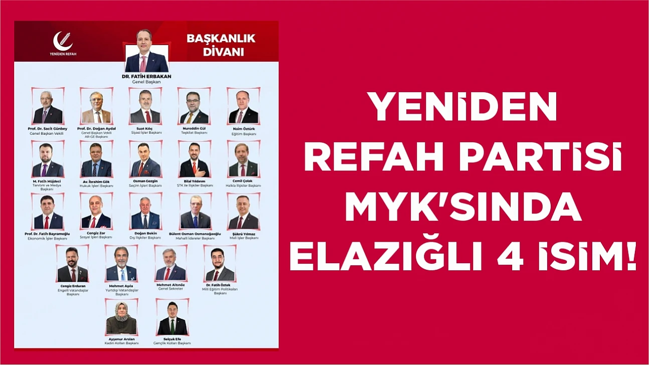 YENİDEN REFAH PARTİSİ BAŞKANLIK DİVANI'NDA 4 ELAZIĞLI İSİM!