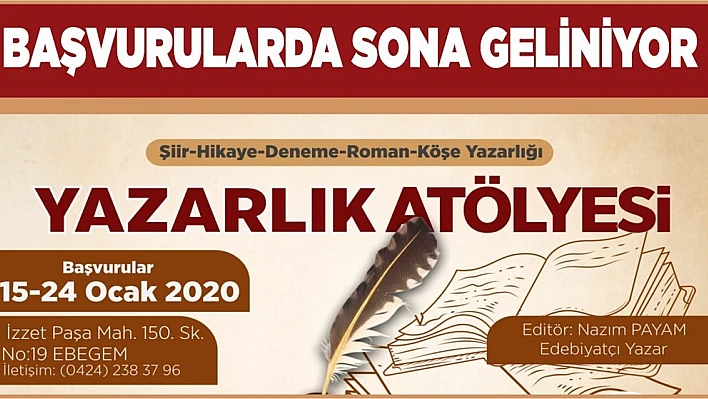 Elazığ Belediyesi Yazarlık Atölyesi İçin Başvuru Süresi Doluyor