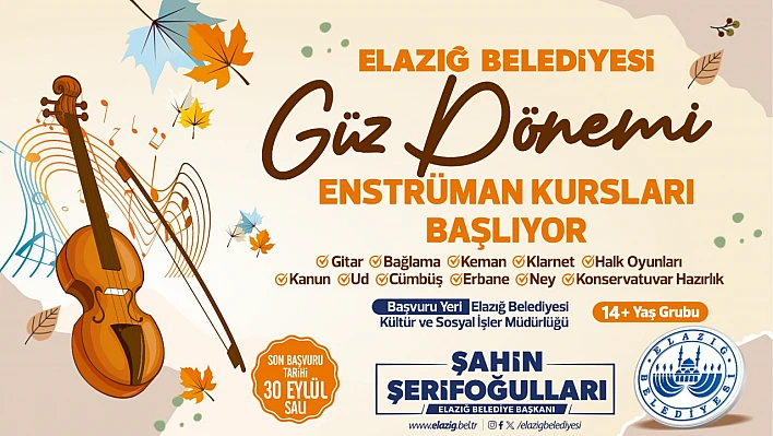 Elazığ Belediyesi'nin enstrüman kursları başlıyor