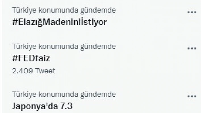 #ElazigMadeniniİstiyor Etiketi Twitter'da TT oldu