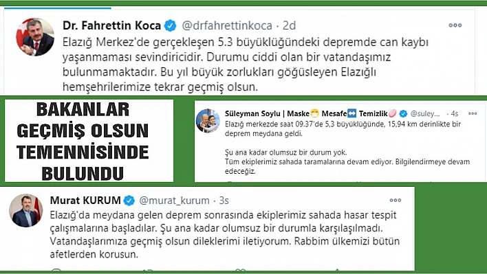 Bakanlardan geçmiş olsun mesajları!